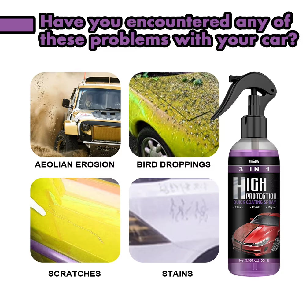 3 in 1 Car Ceramic Coating Spray High Protection Car Coating Wax Polishing Spray Auto Nano Body Compound Scratch Repair Remover