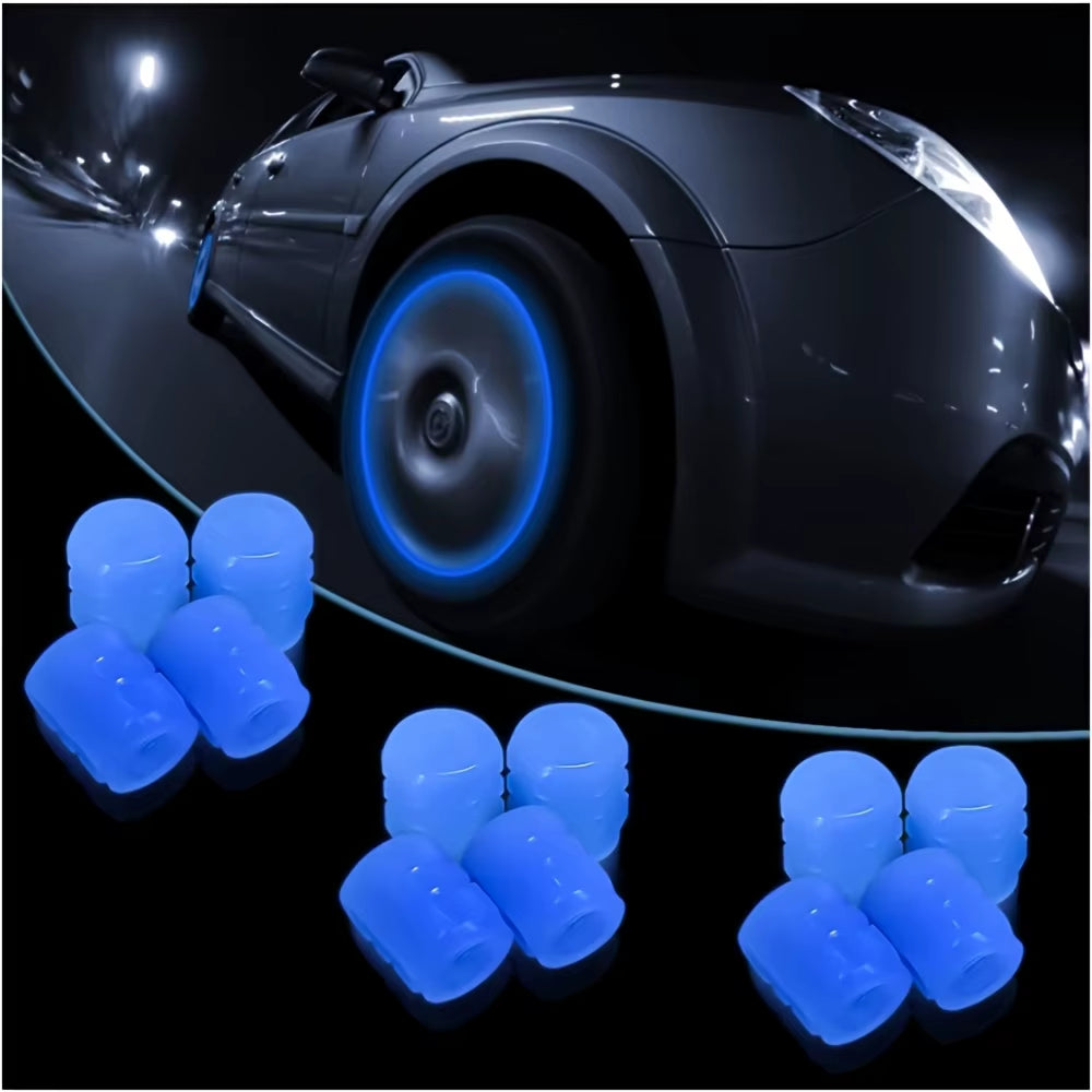 4 Luminous Tire Valve Caps, Fluorescent Valve Stem Covers, and Universal Car Tire Covers Are Suitable for Cars and Accessories