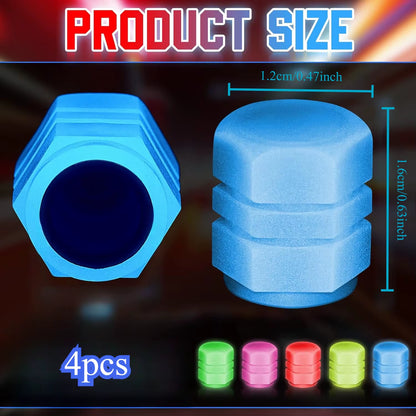 4 Luminous Tire Valve Caps, Fluorescent Valve Stem Covers, and Universal Car Tire Covers Are Suitable for Cars and Accessories
