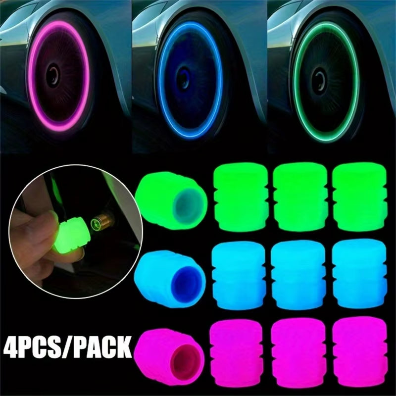 4 Luminous Tire Valve Caps, Fluorescent Valve Stem Covers, and Universal Car Tire Covers Are Suitable for Cars and Accessories
